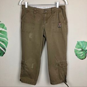 Hurley Cargo, Ankle Pants, Distressed, Khaki Brown, Pockets, cuffs adjustable
